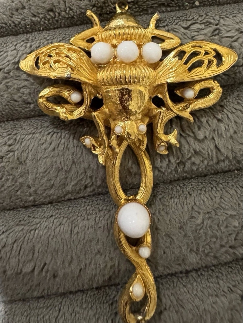 Gold-Tone Bee Pendant Necklace with White Cabochon Details Onik Sahakian